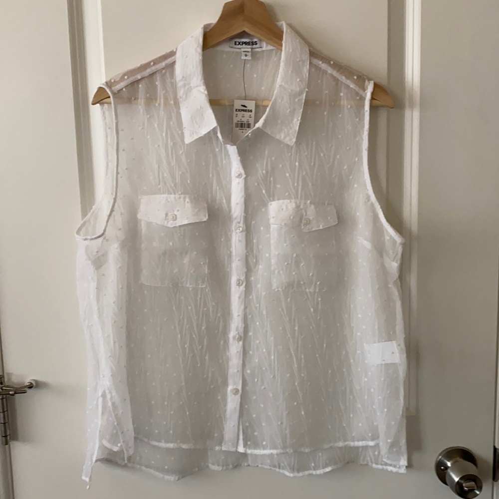 White sleeveless button down